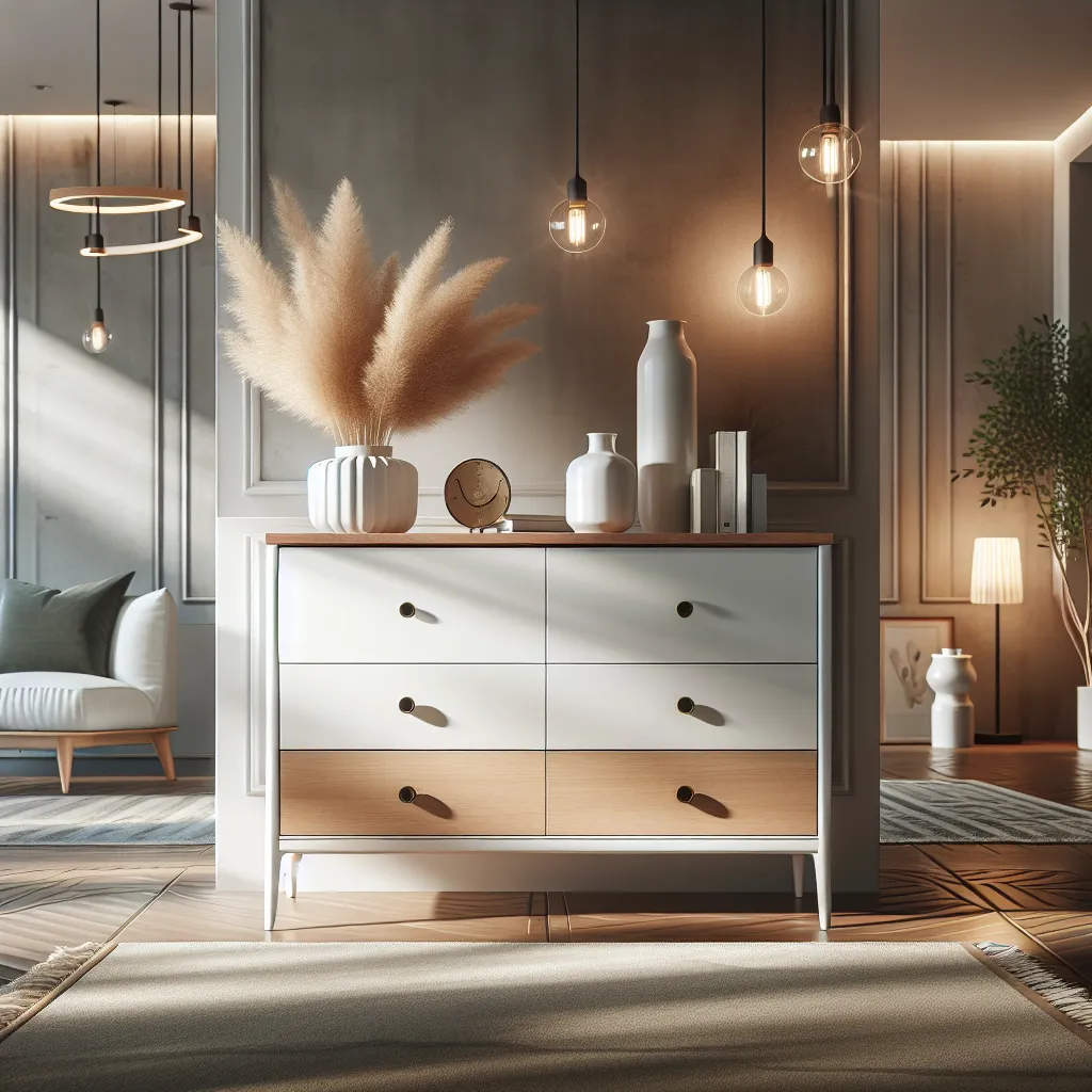 Biała komoda z drewnianym blatem – ponadczasowy urok nowoczesnych wnętrz